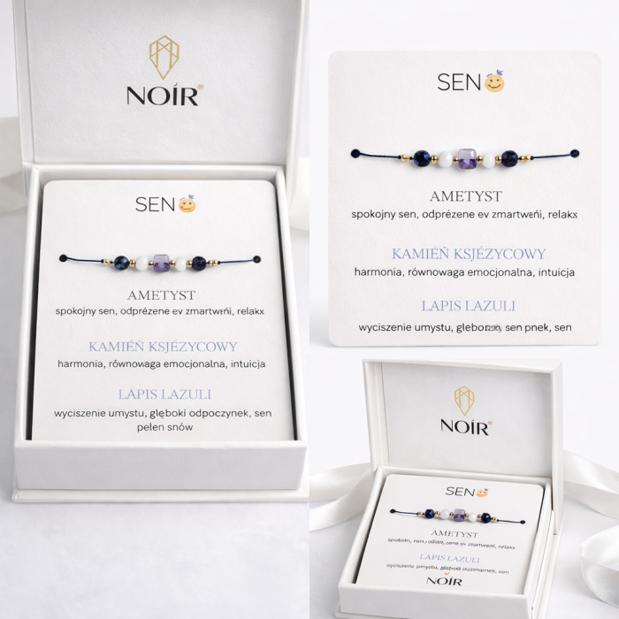 Bransoletka „Sen” - Ametyst, Kamień księżycowy, Lapis lazuli