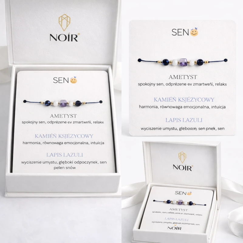 Bransoletka „Sen” - Ametyst, Kamień księżycowy, Lapis lazuli