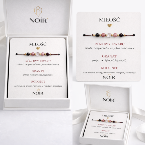 Bransoletka Miłość - kwarc różowy, rodonit, granat