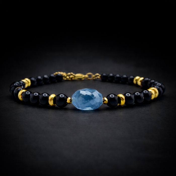 Bransoletka Intencji NOiR z  akwamarynem – edycja limitowana – aquamarine, hematyt i czarny turmalin