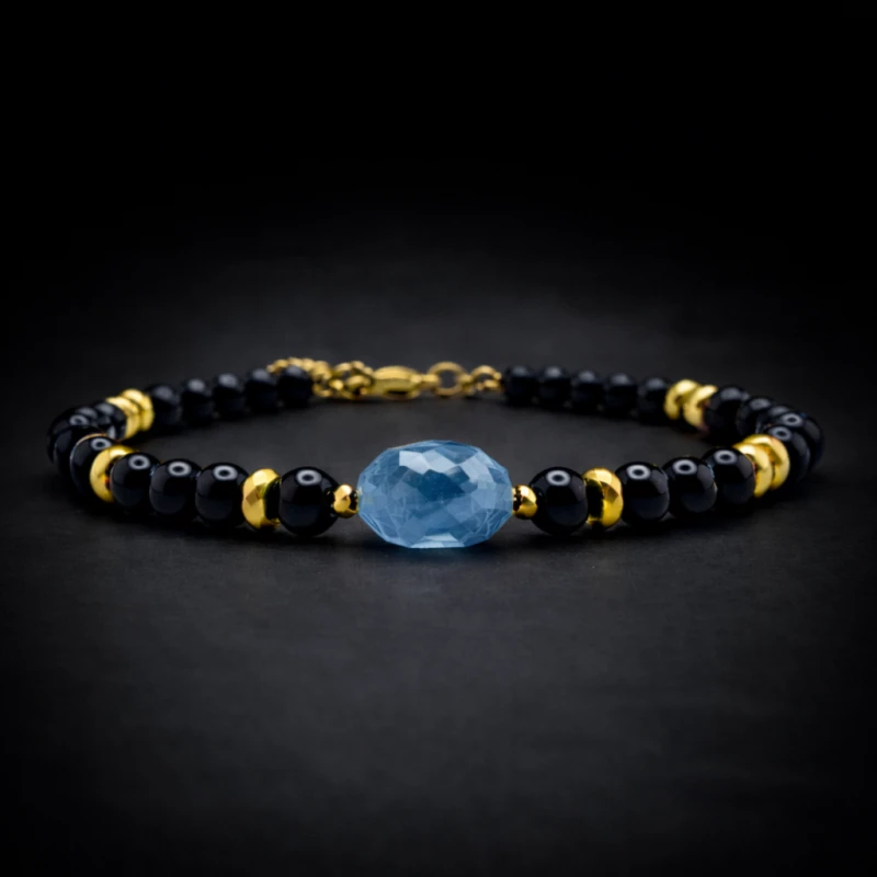 Bransoletka Intencji NOiR z  akwamarynem – edycja limitowana – aquamarine, hematyt i czarny turmalin
