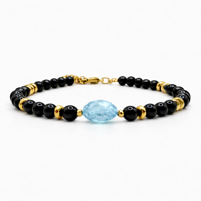Bransoletka Intencji NOiR z  akwamarynem – edycja limitowana – aquamarine, hematyt i czarny turmalin
