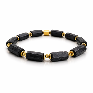 Bransoletka Męska NOiR – Ochrona, Siła Decyzji, Stabilność Drogi z czarnego surowego turmalinu i złotego hematytu