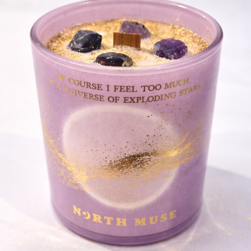 Jesteś wszechświatem, który czuje. Świeca z ametystem, świeca z kamieniami