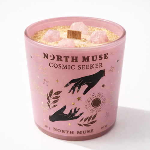 Świeca zapachowa Mystic Rose z kwarcem różowym – świeca rytualna cosmic