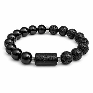 Bransoletka Dla Niego - turmalin i lawa wulkaniczna