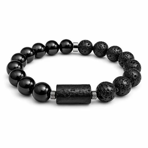 Bransoletka Dla Niego - turmalin i lawa wulkaniczna