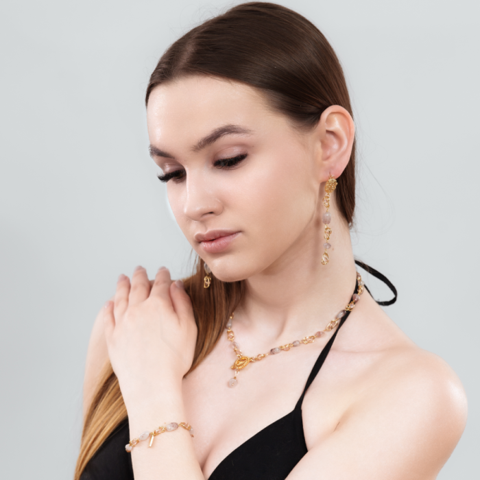 Miłość Wieczna kolczyki z kamieniem szlachetnym różowy kwarc rose quartz