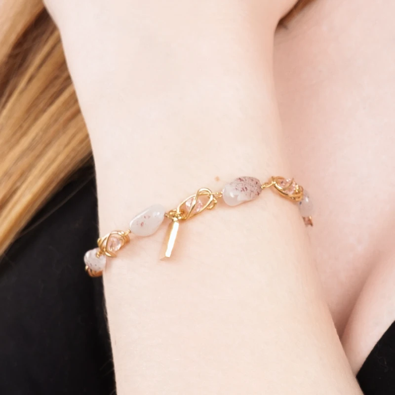 Miłość Wieczna bransoletka z kamieniem szlachetnym różowy kwarc rose quartz