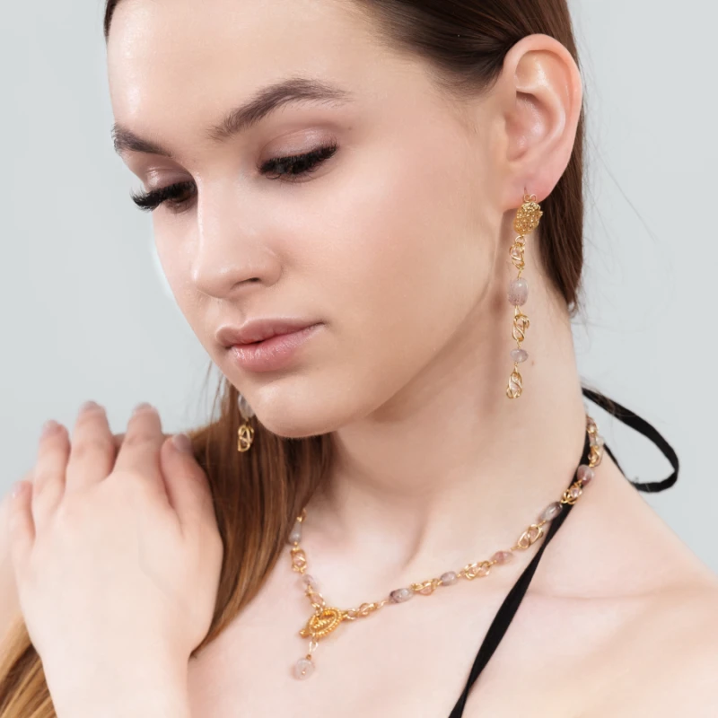 Miłość Wieczna kolczyki z kamieniem szlachetnym różowy kwarc rose quartz