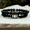 Dla niego męska bransoletka z kamieni szlachetnych turmalin, lawa wulkaniczna i stal szlachetna